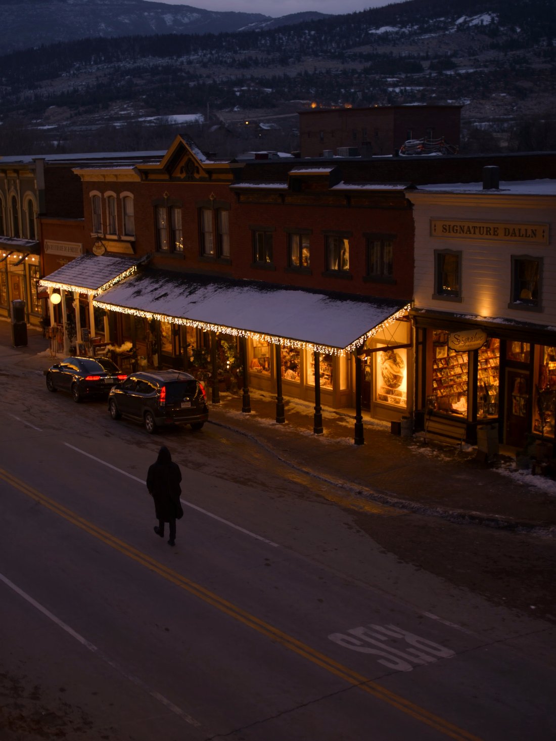 Historic Main Street in Park City at dusk