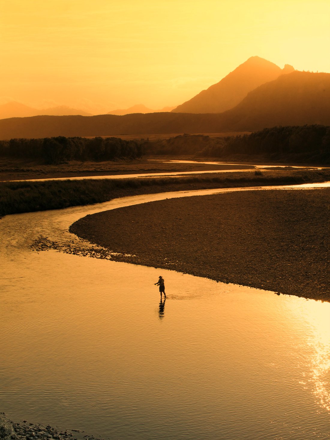 Fly-fishing on a Montana river in summer