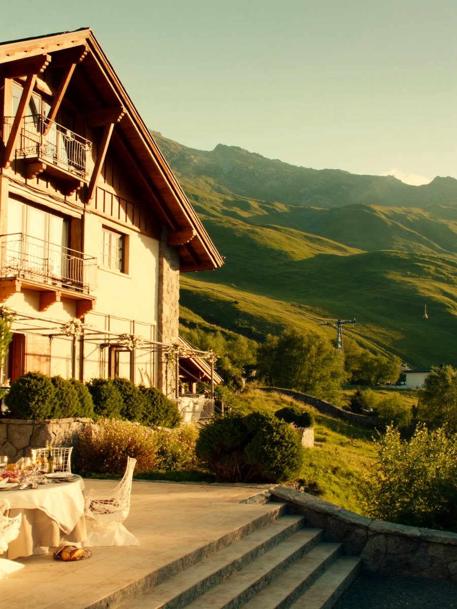 A summer chalet terrace in Courchevel, French Alps