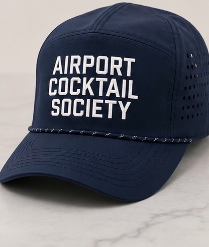 Airport Cocktail Society five-panel performance cap in navy