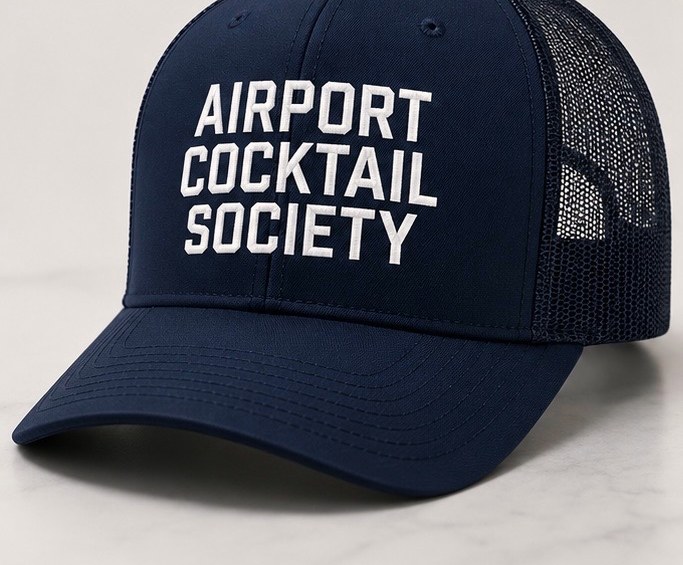 Airport Cocktail Society classic trucker cap in navy
