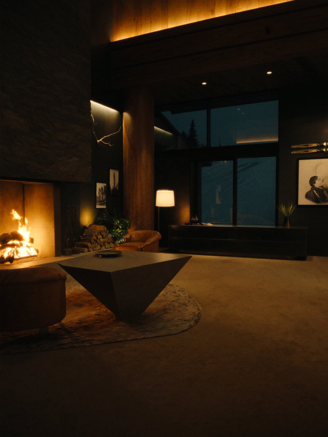 A warm slope-side lodge interior in Vail